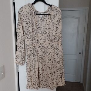 H&M Cream Long Sleeve Dress with Black Floral Pattern